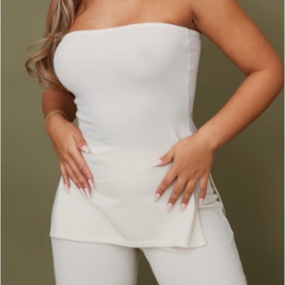 Beige rib split hem longline bandau